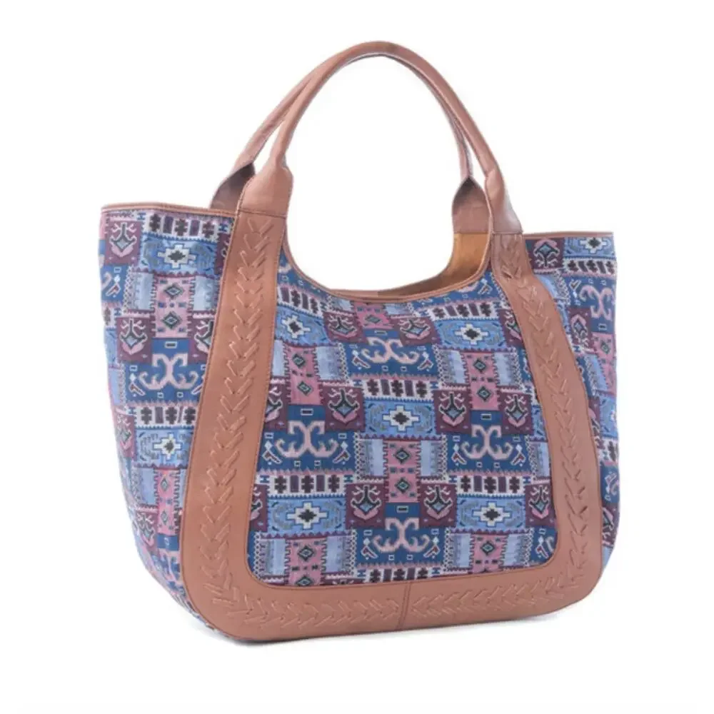 NWT Boutique Western Wagon Trail Jacquard Tote Bag in Dusty Lilac